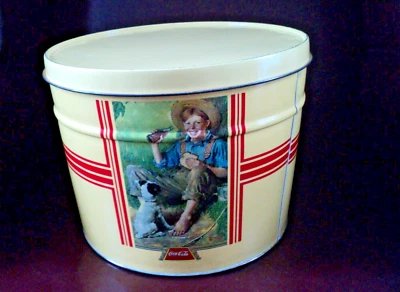 Vintage Yellow Coca Cola Round Tin 10" Dia. X 8" HeightAlmost Perfect - Image 1 of 4