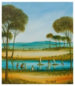 Pro Hart -- Sailboats, Oil On Canvas, 1968 - Picture 1 of 4
