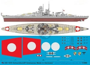 Peddinghaus 1/350 Gneisenau deutsches Schlachtschiff Markierungen (mit Schwimmflugzeug) 1970 - Bild 1 von 1