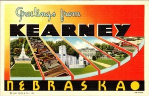 NE, Nebraska KEARNEY CARTA GRANDE LINO Saludos ca1940 Curteich Postal - Imagen 1 de 2