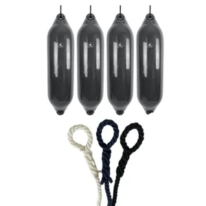 4 x HURRICANE Boat Fenders: Grey PM06 - FREE SPLICED END 10MM ROPE - Foto 1 di 2