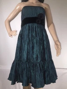 Nicole Miller Formal Dress Size 6 Platinum Strapless Teal Green Black Prom Gown - Picture 1 of 12