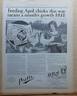 1926 magazine publicitaire pour Pratt's Baby Chick Food - Nourrir les poussins d'avril pour une croissance gratuite