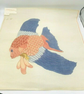 Vintage Hand Painted Needlepoint Pattern Large Koi Fish Japanese Asian Zen  - Image 1 of 4