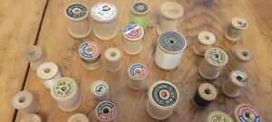 Mixed Lot Of 31 Empty Wooden Thread Spools Some have Labels Display Or Crafts 