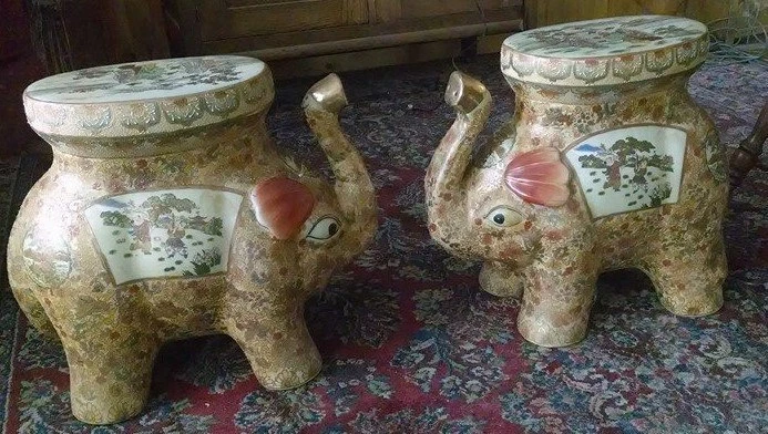 14 in. Oriental Elephant Stool Porcelain Chinese Ceramic Art Asian Decor Table - Image 1 of 1