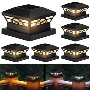 6xOutdoor Solar Power LED Deck Post Light Garden Cap Square Fence Landscape Lamp - Picture 1 of 12