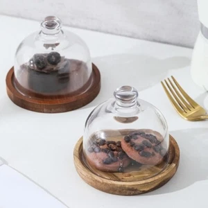 Mini Dessert Dome Tray Wooden Base Food Containers Cake Dish for Fruit Candy - Picture 1 of 9
