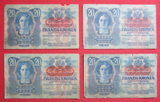 Orig. Banknoten (4 Stk.) 20 Kronen Österreich-Ungarn Deutschösterreich Wien 1913