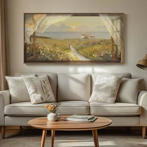 Extra Large Vintage Framed Canvas Wall Art for Living Room, Countryside Windo... - Picture 1 of 7