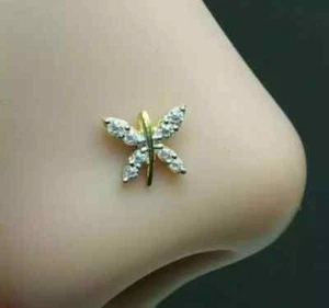 0.18 Ct Round Cut Lab Created Butterfly Women's Nose Pin 14k Yellow Gold Plated - Picture 1 of 3