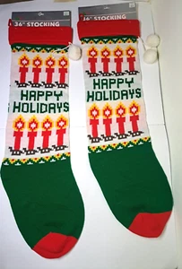 SET 2 X-LARGE VINTAGE HANDGESTRICKTE WEIHNACHTSSTRÜMPFE "HAPPY HOLIDAYS" 36" - Bild 1 von 6