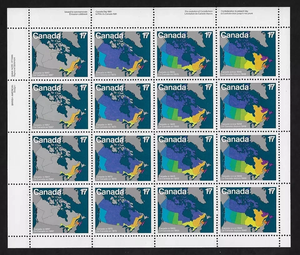 CANADA - Scott 890-893 - UL PANE OF 16 STAMPS - CANADA DAY - 1981 - Image 1 of 1