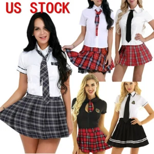 Women's School Girl Uniform Fancy Dress Cosplay Costume Role Play Student Outfit - Picture 1 of 48