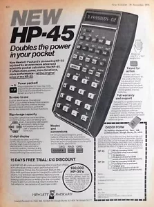 1973 Advert HEWLETT PACKARD 'HP-45' Pocket Calculator (2) Original Print Ad 744F - Picture 1 of 1
