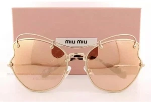 Miu Miu Scenique MU 56RS ZVN6S0 Pale Gold Sunglasses Rose Gold Mirror Lens - Picture 1 of 6