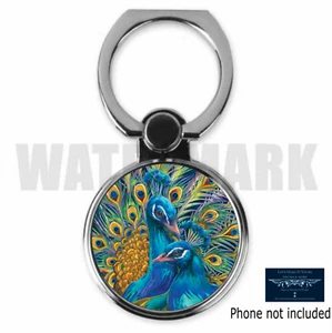 PEACOCK ART INSPIRED CUSTOM METAL PHONE RING HOLDER STAND BIRD THEME COLORFUL - Picture 1 of 2