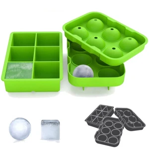 2X 6 Grid Large Silicone Ice Cube Tray Round & Square Ice Cube Ball Mold Set - Picture 1 of 14