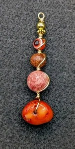 Mixed Red Gemstone Beaded Keychain, Bag Tote Charm, Car Visor Accessorie - Picture 1 of 7