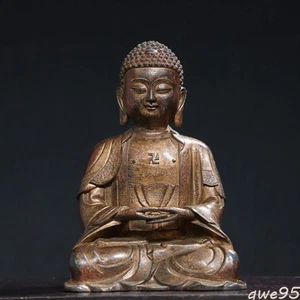 7.1" Antique Tibet Tibetan Buddhism temple Bronze gilt Shakyamuni Buddha statue - Picture 1 of 11
