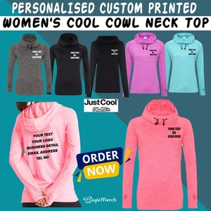 Printed Women's Cowl Neck Hoodie Any Text/Logo Workwear Casual Cool Top Gift - Picture 1 of 11