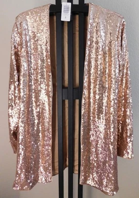 Chaqueta Torrid 4X Lentejuelas Oro Rosa Nueva con Etiquetas Frente Abierto Blazer Completamente Forrado FiestaVacaciones Foto 1 de 3