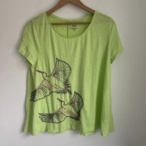 Crown & Ivy Damen Gr. Medium T-Shirt Top Tee bestickt grün Reiher Vogel - Bild 1 von 5