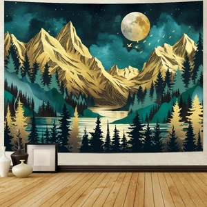 Berg Wald Baum Mond Sterne Natur Landschaft Wandbehang Vintage Ästhetik... - Bild 1 von 6