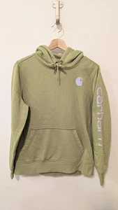 Carhartt Women's Relaxed Fit Apple Green Logo Sleeve Hoodie Size Large - Picture 1 of 10