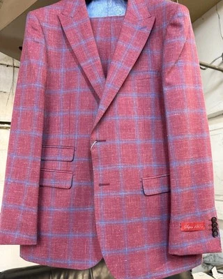 Nuevo Traje 42R Para Hombre DELGADO Rojo a Cuadros Lana/Lino/Seda Hecho en Italia R/$1295 Foto 1 de 4