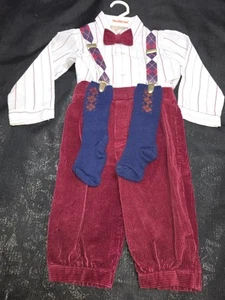 VTG GoodLad Boys 3yrs Corduroy Longsleeve Suspenders Socks Preppy USA - Picture 1 of 10
