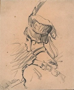 Royal Artillery Portrait Miniatur Bleistiftzeichnung Ende 19. / Anfang 20. Jahrhundert - Bild 1 von 4