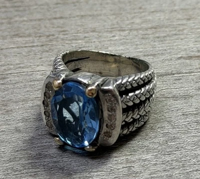 Anillo Topacio Azul DS Firmado De Colección Plata Esterlina y Oro 18k Talla 7 13.2G Raro Foto 1 de 4