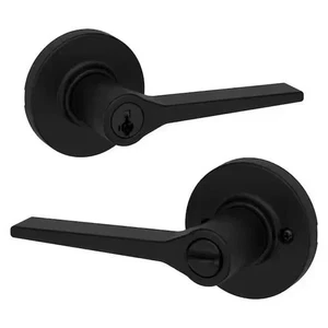 Kwikset Hollis Leva Tonda Rosa Opaca Nero Chiave Maniglia Porta Ingresso con SmartKey - Foto 1 di 2