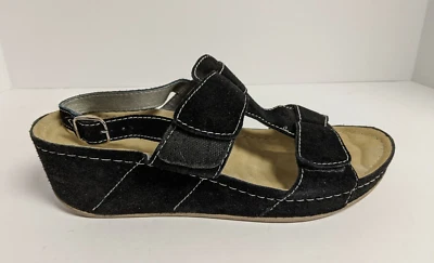 Sandalias de cuña David Tate Reba, gamuza negra, para mujer 12 M Foto 1 de 4