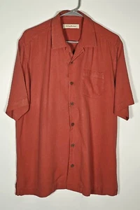 Tommy Bahama vintage shirt men M peach button up short sleeve pocket 100% silk - Picture 1 of 5