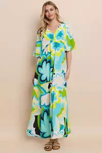 ODDI Floral Printed Slit Maxi Dress - Picture 1 of 8