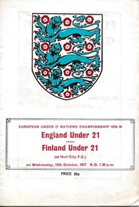 INGLANDIA MENOR DE 21 V FINLANDIA MENOR DE 21 ~ JUGADO EN HULL CITY ~ 12 DE OCTUBRE DE 1977 - Imagen 1 de 2