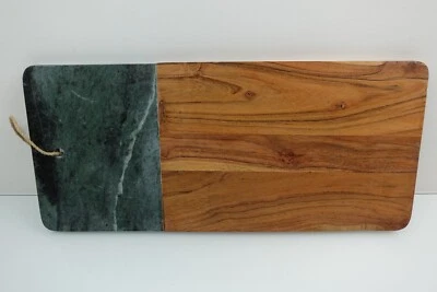 Prato de tábua de servir mármore verde e madeira 18 x 8 com cabide - Novo em folha - Imagem 1 de 4