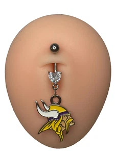 Minnesota Vikings Heart Navel CZ Ring Belly Piercing - Hypoallergenic - Picture 1 of 1