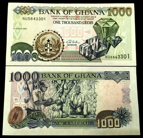 Ghana 1000 Cedis 2003 Banknote World Paper Money UNC Currency Bill Note Cover