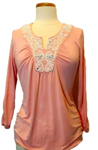 Reba Bluse - verziert mit Kunstperlen/Strass/Spitze - Pfirsich - Bild 1 von 11