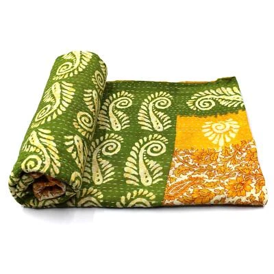Vintage Kantha Quilt Indian Handmade Cotton Bedspread Bed Cover Blanket Throw - Image 1 of 4