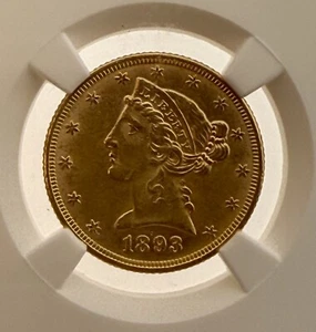 1893 LIBERTY HEAD $5 HALF EAGLE GOLD NGC MS 62 - Picture 1 of 4