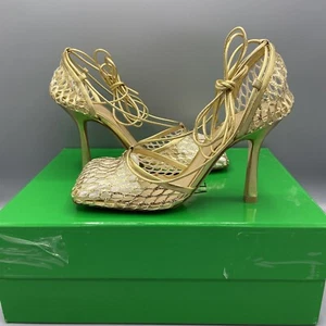Bottega Veneta Gold Metallic Web Stretch Sandals Heels UK 5 EU 38 NEW RRP £730 - Picture 1 of 12