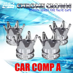 Chrome Crown Tire Wheel Stem Air Valve Caps Car Truck Hot Rod Bike US - 4PCS Set - Picture 1 of 4