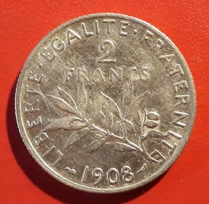 1 pièce de 2 francs Argent 1908 SEMEUSE Gad 532 Lot n°5/C ( DE TB A TTB) - Foto 1 di 2