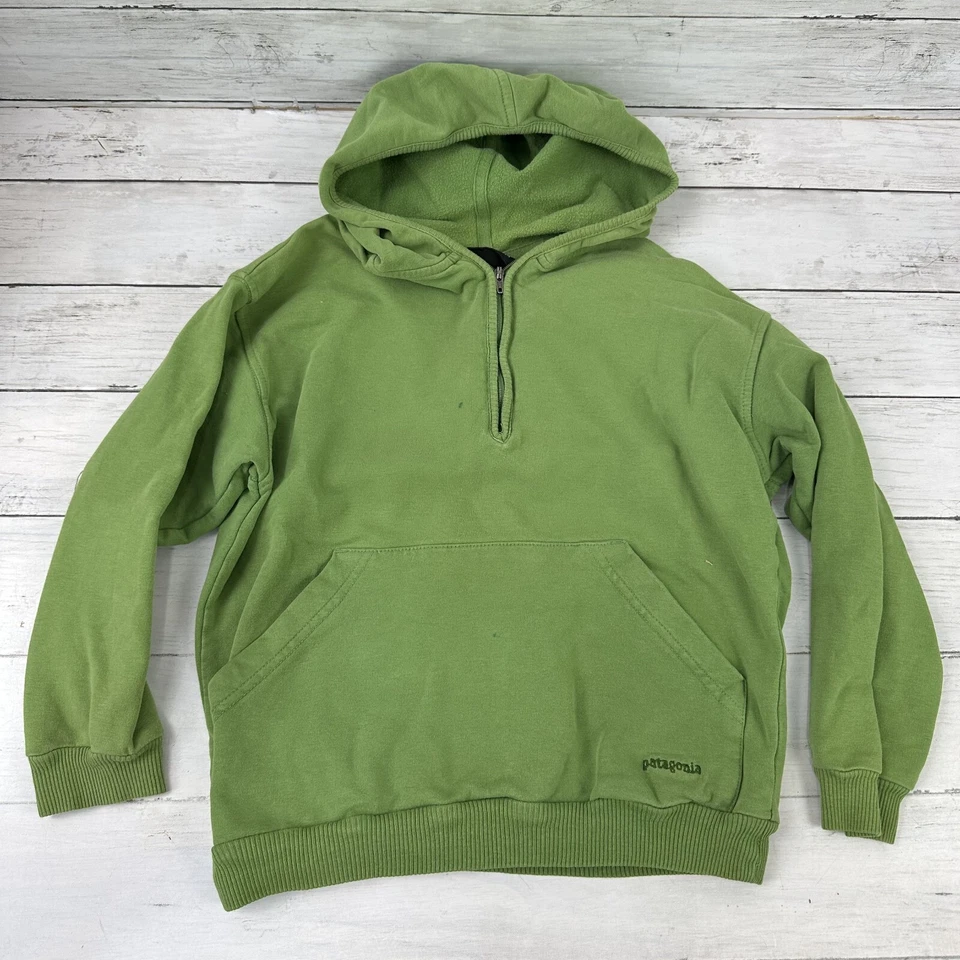 Patagonia Kids Youth XS 5-6 Hoodie Sweatshirt 1/4 zip hooded green - Image 1 of 4