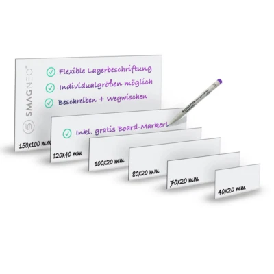 SMAGNON® Magnet-Schilder , Magnetetiketten, Magnetstreifen - Größe: 90mm x 15mm