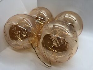 High End Glass Cut Amber Glow Large Christmas Ornaments Balls Set of 4 -4” Rare